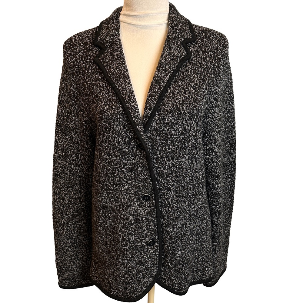 Talbots Tweed Merino Wool‎ Textured Knit Sweater Blazer with Black Trim  XL